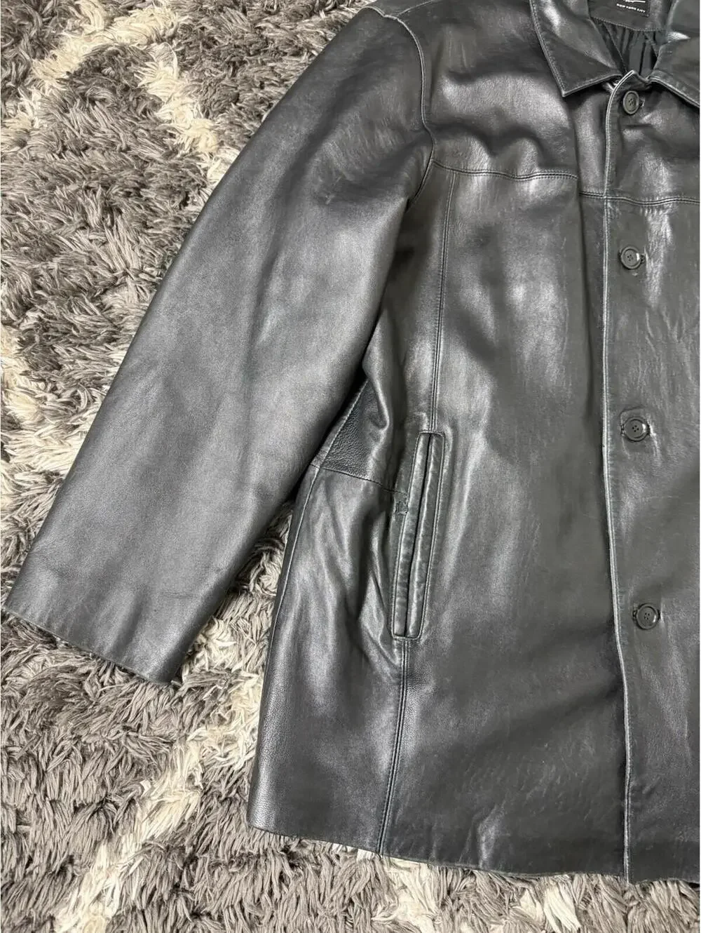 VTG Nicole Miller New York Black 100% Genuine Leather Jacket Quilted Pockets XL